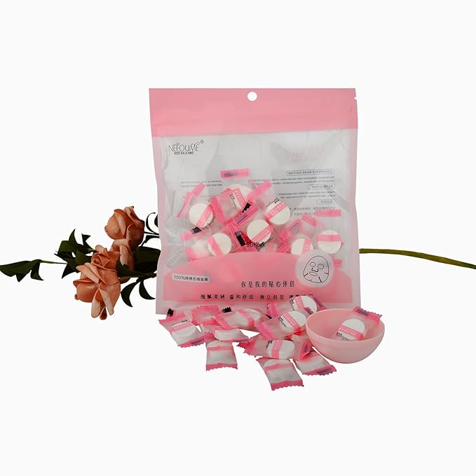 24PCS Natural Pure Cotton Dry Compressed Facial Mask Sheet, DIY Facial Skin Care Great for Home and Travel, Disposable Mask Paper, Individually Packaged Like Candy