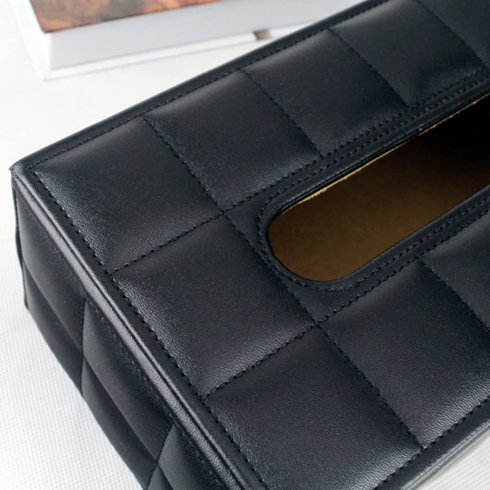 High-end Fashion PU Leather Tissue Box Holder Business Black, Rectangular Napkin Holder Drawer Paper Dispenser, Home Office Car Tissue Holder with Magnetic Bottom (Black Checkered)