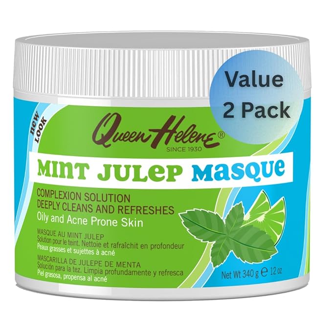 Queen Helene Mint Julep Masque 8 oz – Deep Cleansing Clay Face Mask for Oily & Acne-Prone Skin | Purifies Pores & Soothes with Refreshing Mint | Classic Spa-Quality Treatment Made in USA