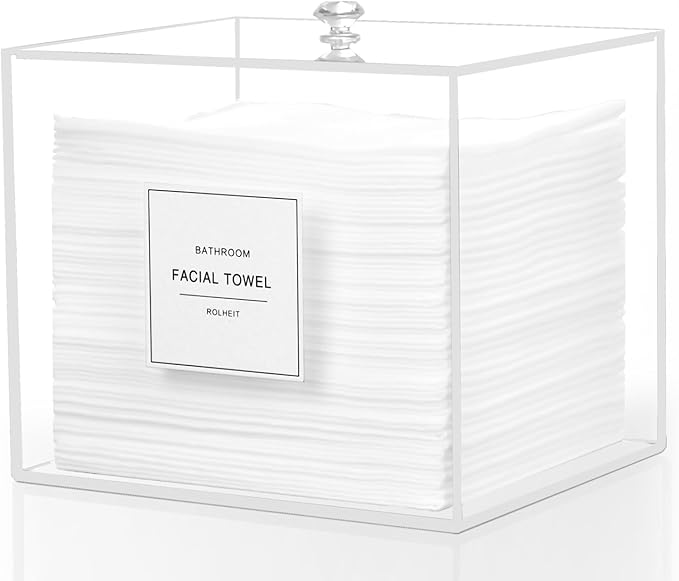 Rolheit Disposable Face Towel Holder, Acrylic Face Towelettes Storage Box for Face Towels, Facial Towel Containers, Makeup Remover Cloth Organizer