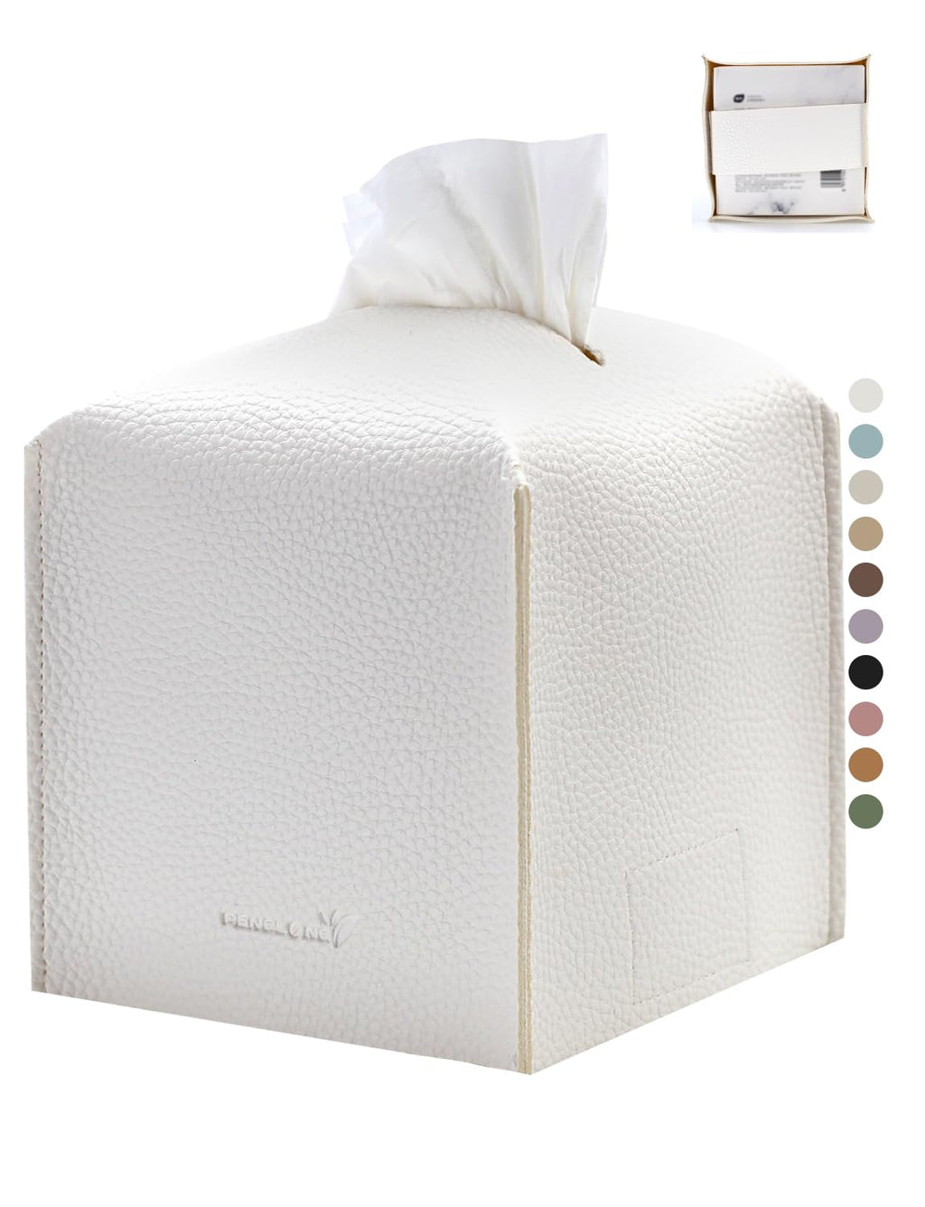PENGLONG Tissue Box Cover 5X5X5'' PU Leather Tissue Holder Square Tissue Cube Box Organizer for Bathroom Vanity Countertop, Car, Night Stands, Office, Home, Kitchen (1Pack, White)