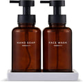 MaisoNovo Glass Foaming Soap Dispenser 14 Oz | Glass Bottles Pumps x 2 Amber with Tray