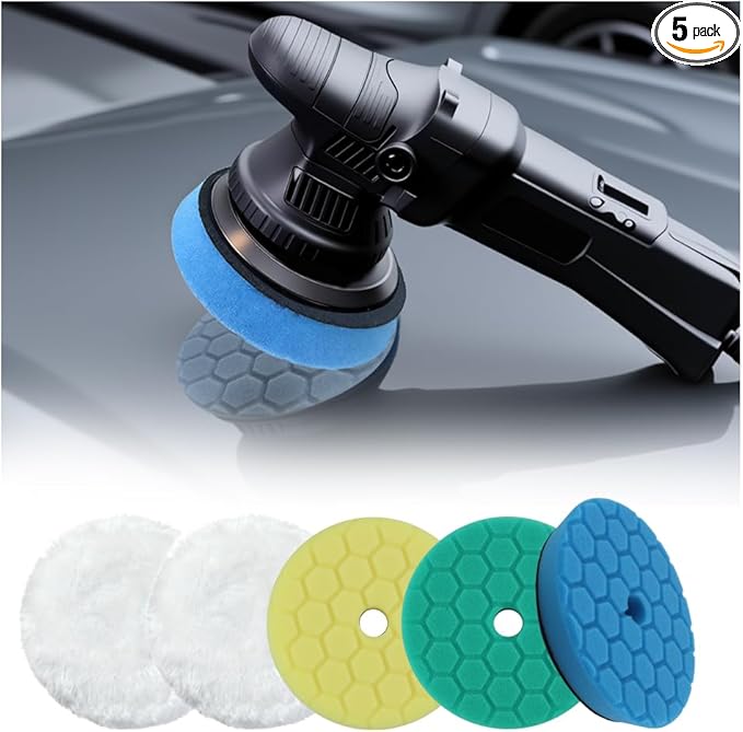 5PCS 6 Inch Polishing Pads Kit Sponge & Polyester,Heavy Duty Reusable Car Buffing Pads Kit for Car Paint/Body,Hook and Loop Buffer Pad Fit 5 Inch Adapter Cars Accessories