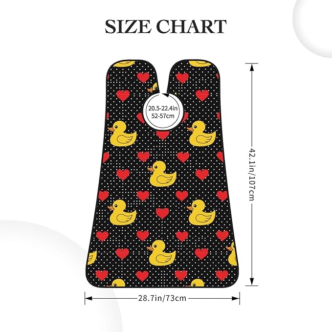 No-Slip Shaving Bib, Beard Grooming Apron with Strong Suction Cups, Black Red Love Hearts Polka Dots Yellow Rubber Ducks