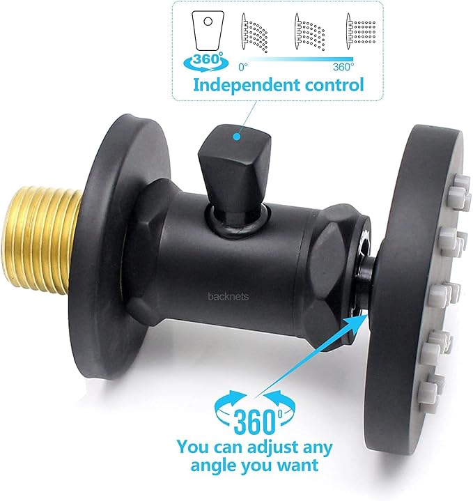 2-Inch Brass Shower Body Spray Jets with On Off Switch Round Showerhead Body Sprays Wall Mount Massage Spa Jet, 2-Function, Flow control and 360° rotation (Matte Black)