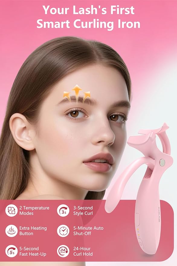 Smart Heated Eyelash Curler for Women: KOKABI Electric Eyelash Curler with USB-C Rechargeable, 10s Ready & Safe Silicone Pad | Salon-Level Eye Lash Curling That Last All Day (Pink)