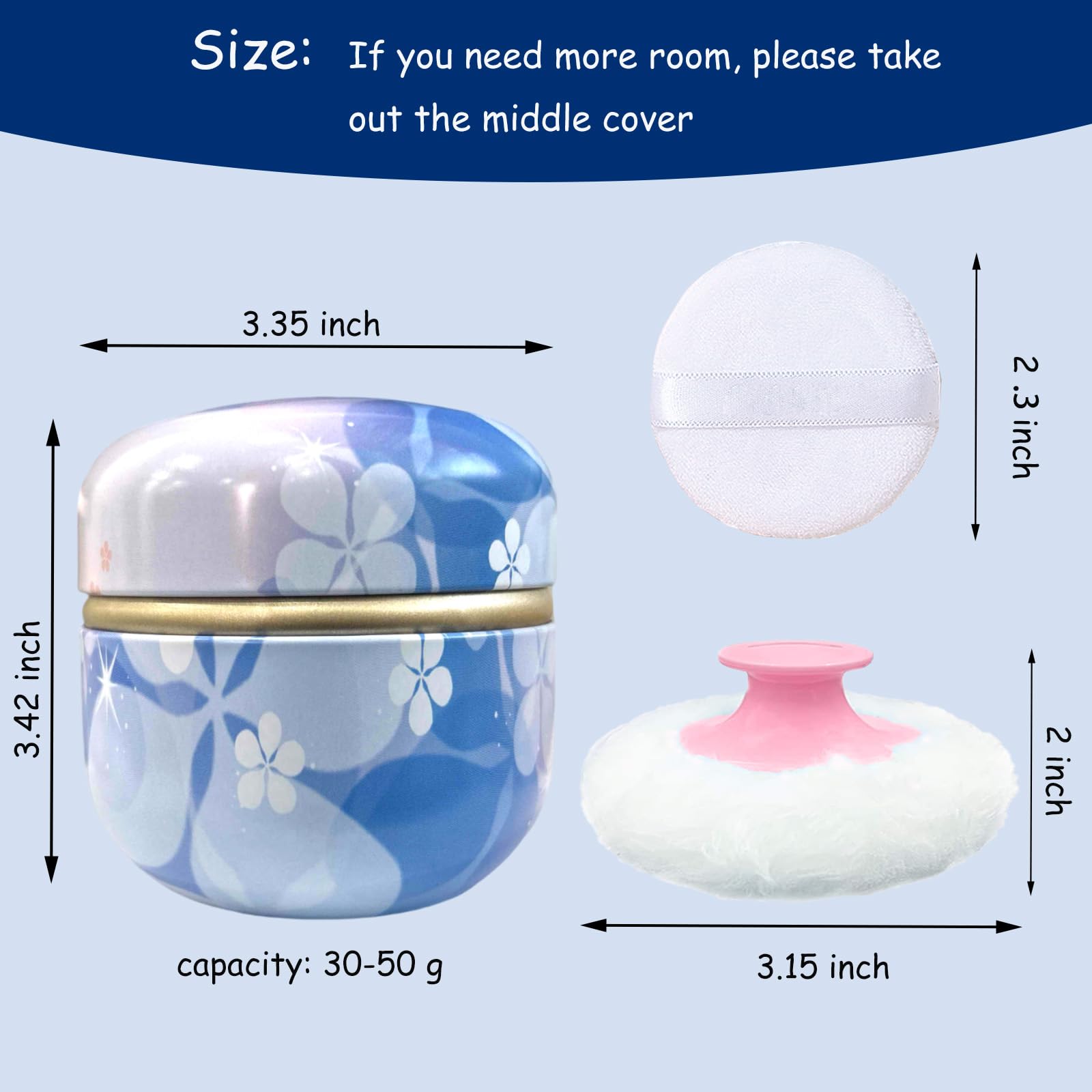 Qopoto Body Powder Puff and Container for Dusting Powder (Floral Diary)