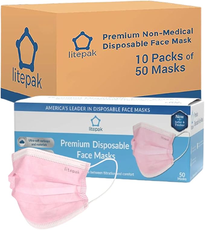 Litepak 500pcs Premium Disposable Face Mask SOFT 3ply Nose Wire - Pink