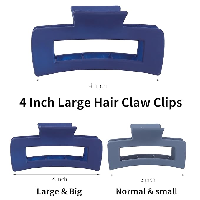 Sisiaipu 4.1 Inch Large Hair Accessories - 12 Pcs Big Square Jaw Clips for Thick Hair, Jumbo Bulk Clips for Women and Girls