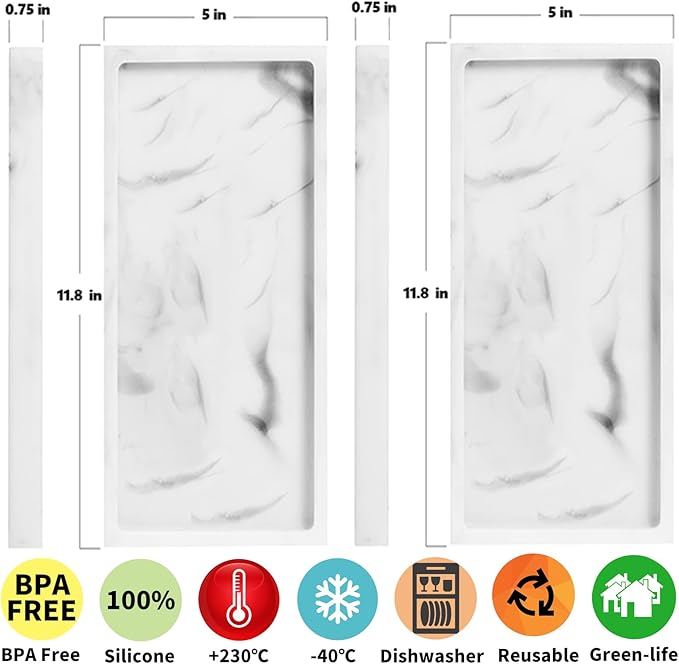 BiSUAN 2 Packs Silicone Bathroom Vanity Tray Large 11.8" ＆ Large 11.8" Set - Rectangle Shatterproof Flexible Bathroom Tray for Soap Dispenser, Tissues, Candles, Towel, Plant, Perfume Key