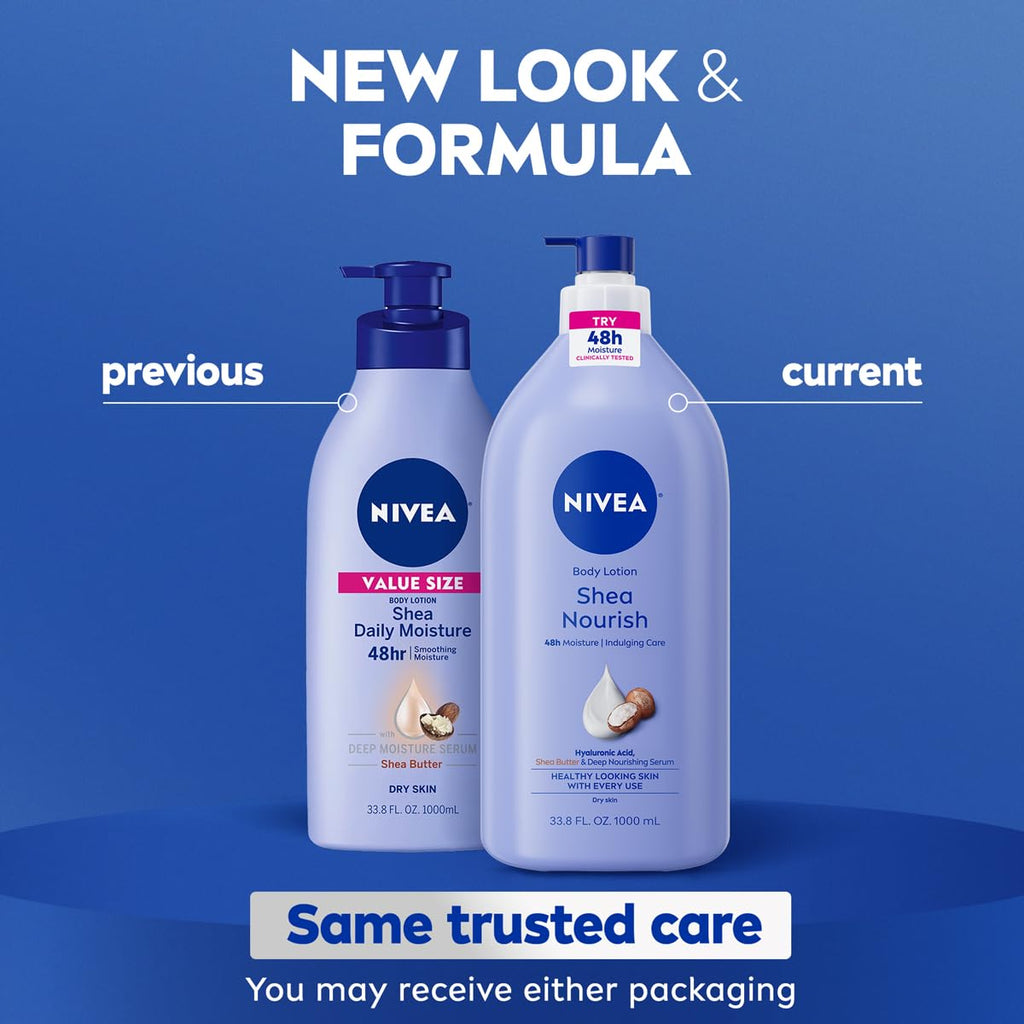 NIVEA Shea Nourish Body Lotion, Shea Butter & Hyaluronic Acid, 33.8 Fl Oz