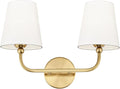 2-Light Bathroom Light Fixtures, Brushed Gold Vanity Lights, Double Wall Sconce with Flared White Fabric Shade, Modern Sconces Wall Lighting for Hallway Bedroom Stairway, VL837-BG-2-S
