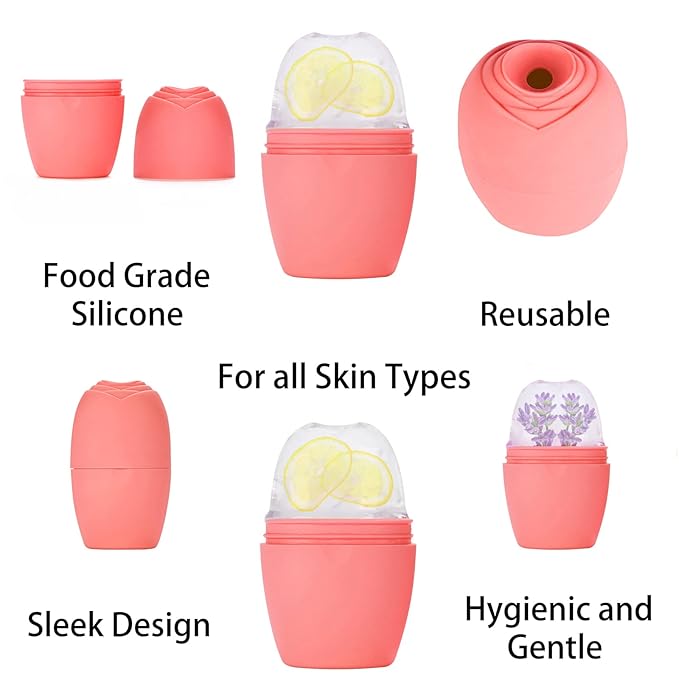 Evmliy Ice Roller for Face, Silicone Ice Roller Facial Ice Mold to Brighten Skin Enhancing Natural Glow, Reusable Ice Roller for Face & Eye Puffiness Relief, Face Roller Skin Care for Neck, Pink
