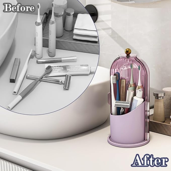 Zufudo Toothbrush and Toothpaste Holders with Cover, All Pink