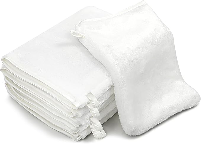 PHOGARY 6 Pack Microfiber Face Washcloths Facial Wash Mitts, 7.8"x5.1" Soft Flannel Towel for Washing Face, Reusable Makeup Remover Absorbent Easy-Dry Puffy Washcloths with Hanging Loop, White