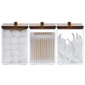 Tbestmax 3 Pack Qtip Holder - 12 oz Bathroom Organizer and Storage Containers, Plastic Square Apothecary Jars with Black Bamboo Lids for Cotton Ball, Cotton Swab, Floss