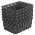 ZHENFAN Grey Plastic Woven Storage Basket, 6-Pack Weave Gray Basket Organizer for Kitchen Office Bathroom