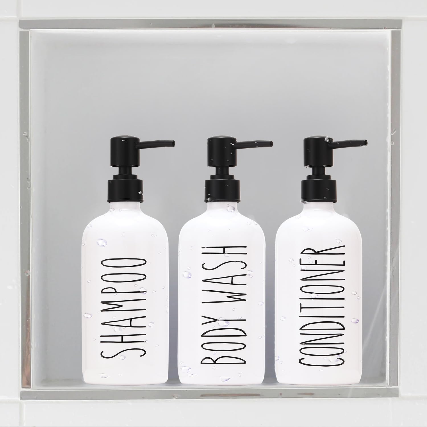 HOMCDALY Shampoo and Conditioner Dispenser Set of 3, 21oz Shower Soap Bottles with Pump, Refillable Shampoo Conditioner Body Wash Dispenser, Bathroom Shower Shampoo Bottles, shampoo container(P-White)