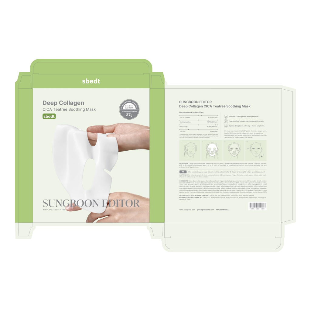 SUNGBOON EDITOR Deep Collagen CICA Tea Tree Overnight Mask, Acne Mask for Redness & Soothing, 2,160,000PPB Collagen + Tea Tree + Centella, Korean Skincare, 4ea, Gifts for Women
