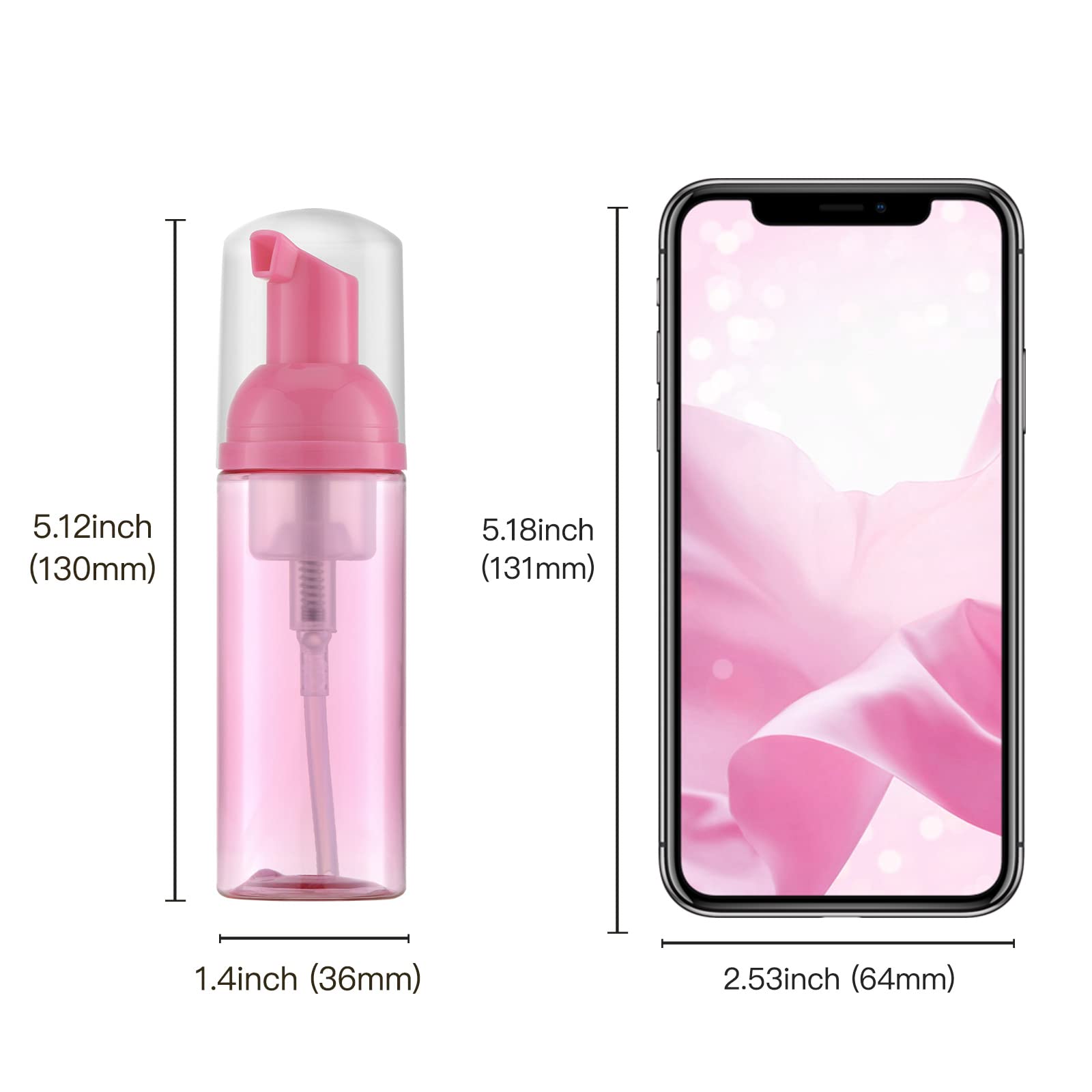 Owlyee Travel Foam Pump Bottle - 2oz Small Size Foaming Hand Soap Dispenser - Mini Portable Mousse Lash Shampoo Kit Container for Hair - Empty Leak Proof Plastic Rose Red Foamer 3Pack
