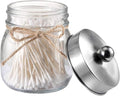 SheeChung Small Mason Jar, Glass Qtip Holder, Apothecary Jars with Lids, Bathroom Organizers and Storage, Bathroom Canister for Q-tips, Floss, Balls, Cotton Swabs, Farmhouse Decor-Brushed Nickel