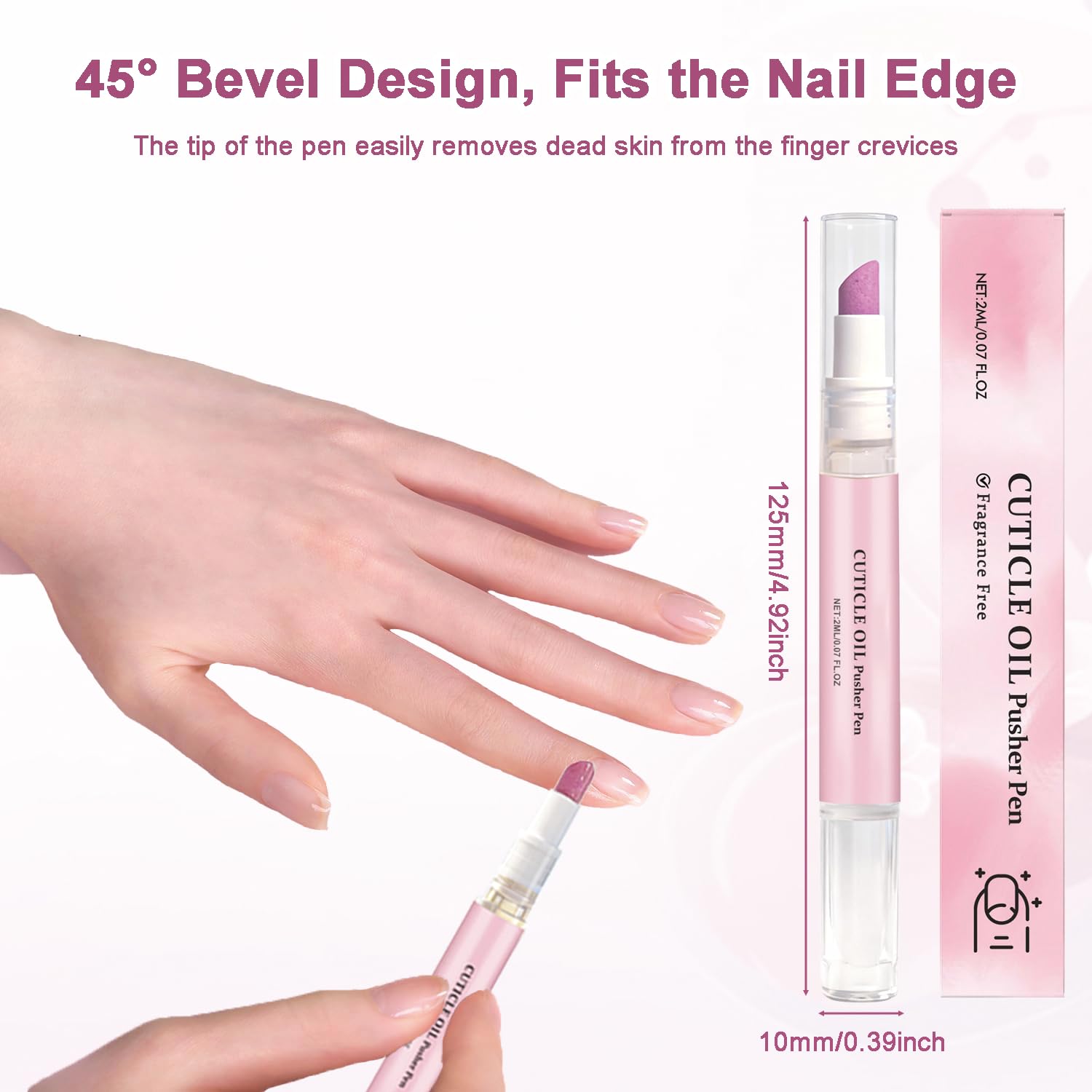 Ceramic Cuticle Pusher & Oil Pen, 2PC Gentle Cuticle Remover for Hangnails & Dry & Damaged Nails, Nail Care Pen for Repair & Nourish Nails