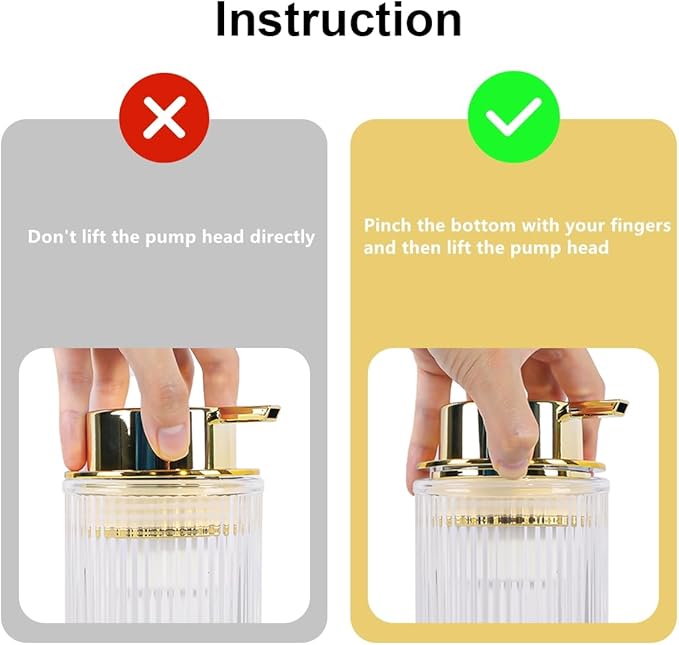 Tonxus Foaming Soap Dispenser, Bathroom Clear Glass Foam Soap Dispenser, Refillable 12 Oz Foam Pump Bottle Container with Gold Pump, Decorative Slim Ribbed Dish Soap Dispenser for Kitchen
