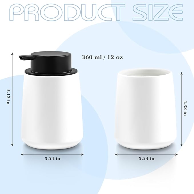 ARTWIND Ceramic Foam Soap Dispenser 2 Pack, 12oz White Lotion Hand Sanitizer Soap Dispenser with Easy-to-Press Pump for Bathroom & Kitchen Countertop Refillable