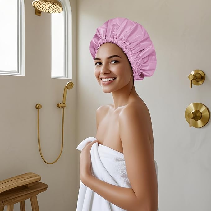 Edoneery Reusable Shower Caps for Women, Waterproof Long Hair Bonnet