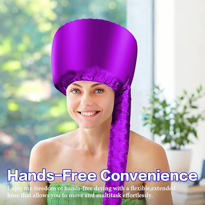 Hooded Hair Dryer Bonnet - Fast Drying for Natural Hair, Deep Conditioning & Curls - Adjustable, Even Heat, Portable Travel (Purple)