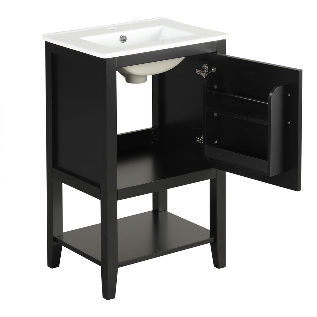 Bellemave 20" Small Bathroom Vanity with Sink, Modern Bathroom Storage Cabinet with Door and Storage Rack, Free Standing Single Basin Vanity with Open Shelf, Undermount Ceramic Sink, Black