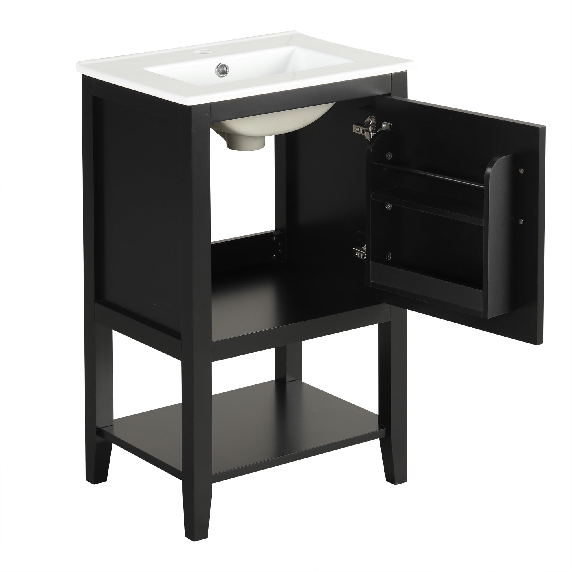 Bellemave 20" Small Bathroom Vanity with Sink, Modern Bathroom Storage Cabinet with Door and Storage Rack, Free Standing Single Basin Vanity with Open Shelf, Undermount Ceramic Sink, Black