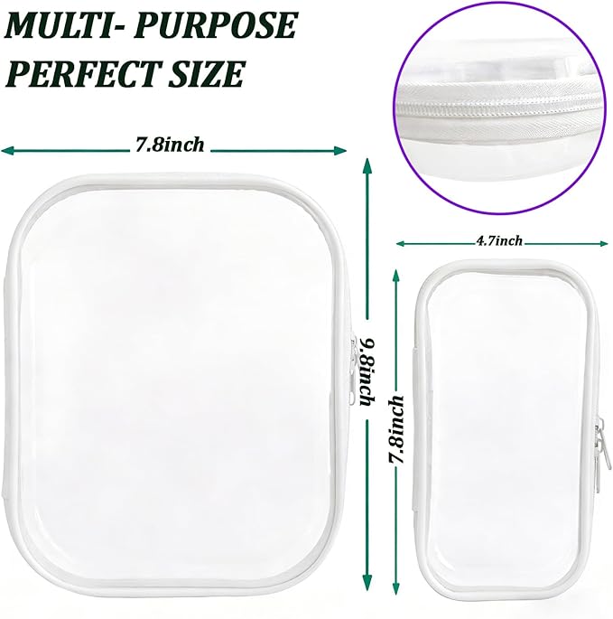 YOQIVEXU 3 Pcs Clear Hard Zipper Case, Hard Shell Plastic Clear Organizer Bag, Transparent Makeup Pouches, Portable Box for Travel Toiletries Storage Bins (White)