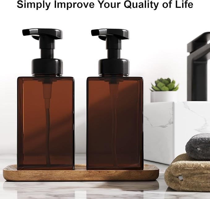 Kzeirm Amber Foaming Soap Dispenser, Refillable Foam Hand Soap Dispenser, Set of 2 Empty Foamer Pump Bottle, Brown Foaming Dispenser Bottles with Black Pump
