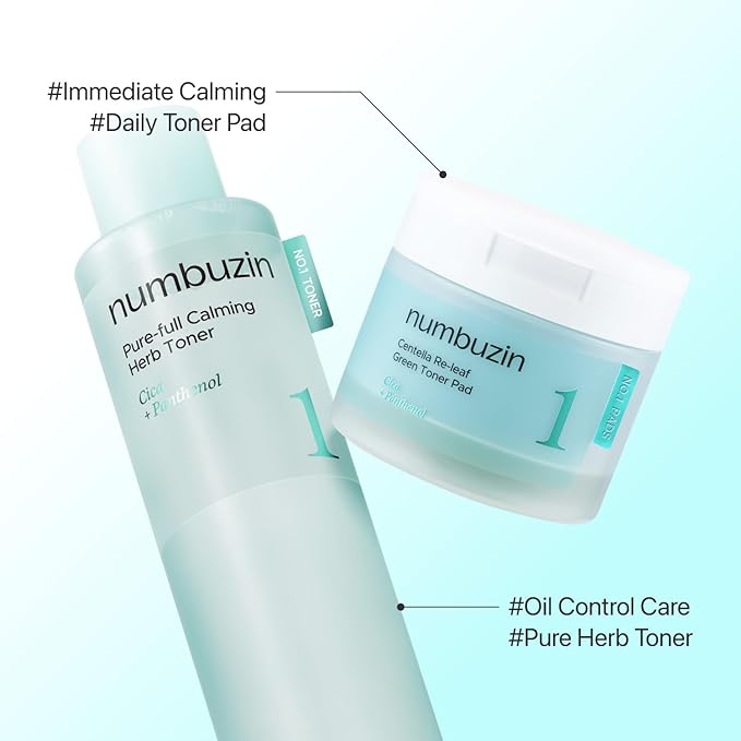 numbuzin No.1 Toner Pads | Centella Re-Leaf Green Toner Pad | Double-Sided | Centella Asiatica, Heartleaf, Licorice Root | Calming, Hydrating, Exfoliating | 70 Pads/6.42 fl. oz.