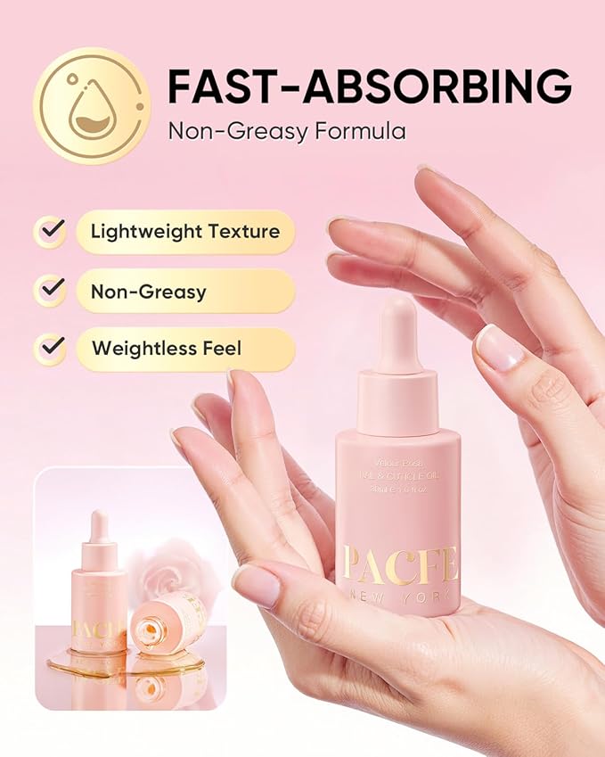 PACFE Velour Rosa Nail and Cuticle Oil - 100% Natural Plant-Based Treatment with Jojoba oil, Squalane & Vitamin E - Deep Hydration for Dry Damaged Nails & Cuticle - Non-Greasy, Rose Scent, 1.0 fl oz