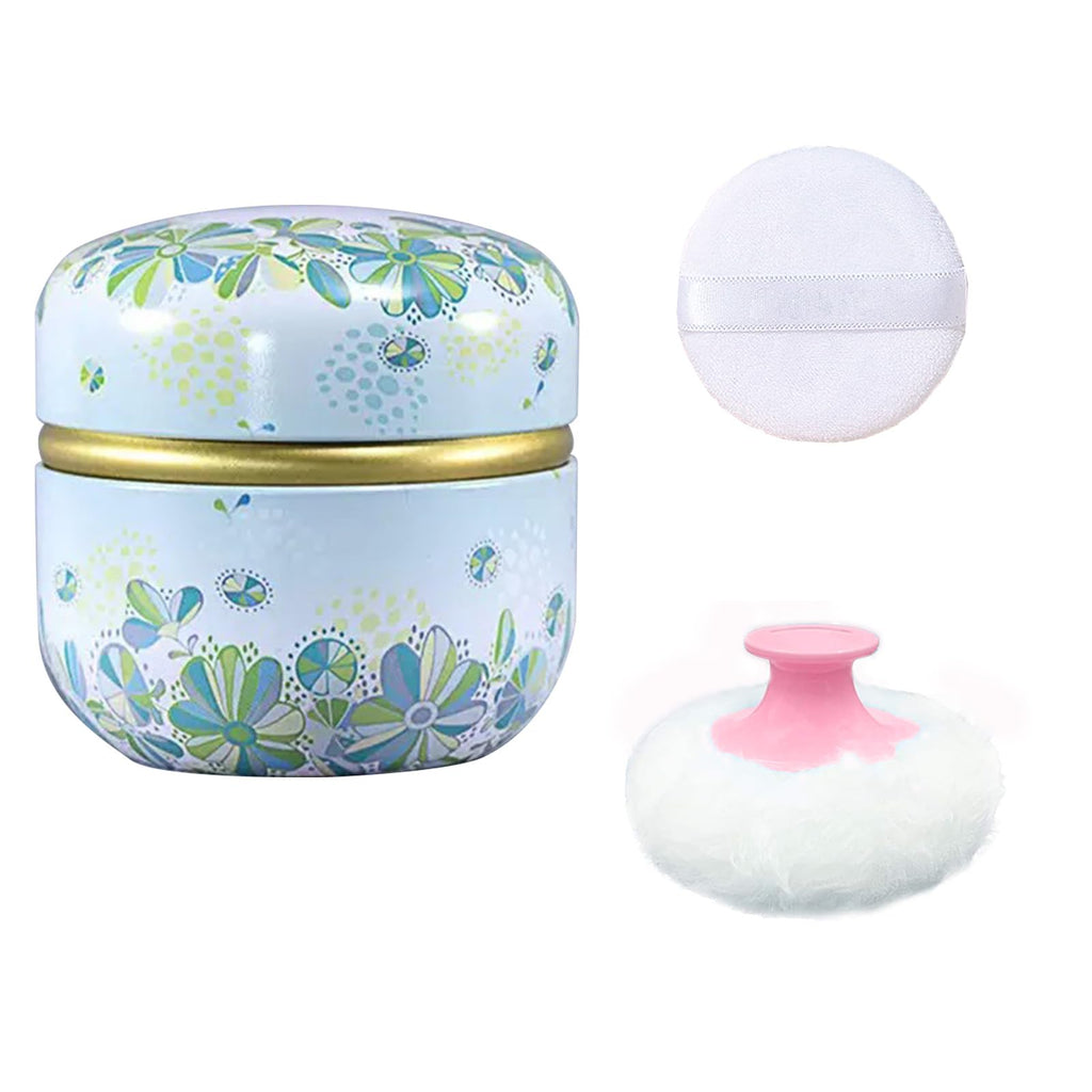 Qopoto Body Powder Puff and Container for Dusting Powder, Women Powder Puff and Powder Case for Bath and Travel (Sakura)