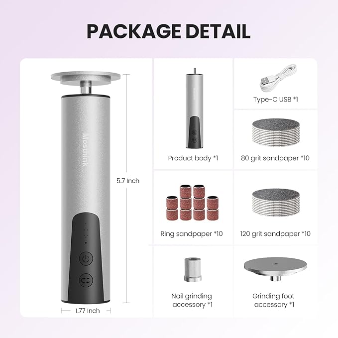 Electric Foot Callus Remover, 2 in 1 | 6 Speed Adjustable Foot File Nail Grinder with Sandpaper Disks, Professional Sander Pedicure Tool for Feet Dead Skin, Self Care Gifts for Women Mom Lover Friends
