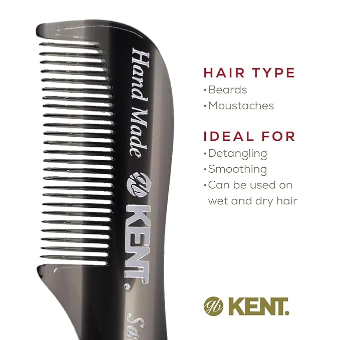 Kent 20T Handmade Fine Tooth Folding Comb + 81T Hand Made Pocket Comb for Beard and Mustache - Beard Growth/Fine Tooth Combs - Beard Straightener Grooming Kit