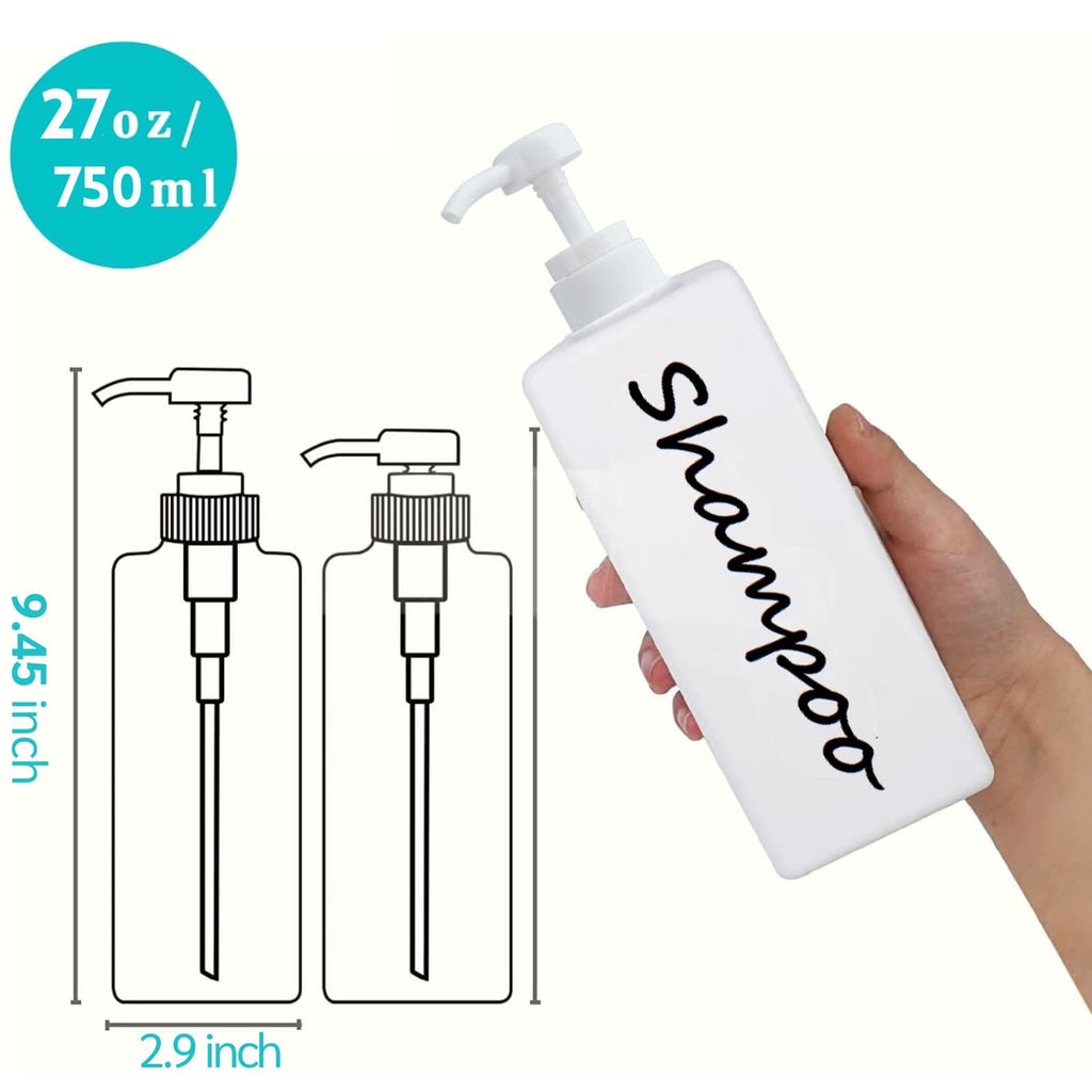 21oz Shampoo and Conditioner Dispenser (Set of 3) Modern Refillable Shampoo Pump Bottles for Shower Soap - Empty Shampoo Conditioner Body Wash Dispenser Set - Stylish Permanent Labels - for Bathroom