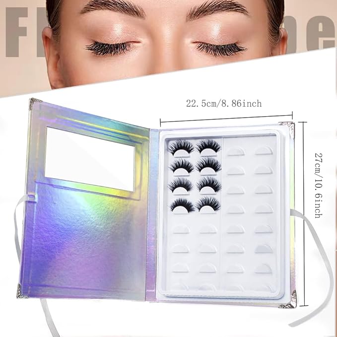 False Eyelash Storage Book Protable 16 Pari Eyelashes Organizer Holder Case Lash Contanier Box Glitter Cover Lash Container Empty Case with Eyelash Tweezer (Assorted Color)