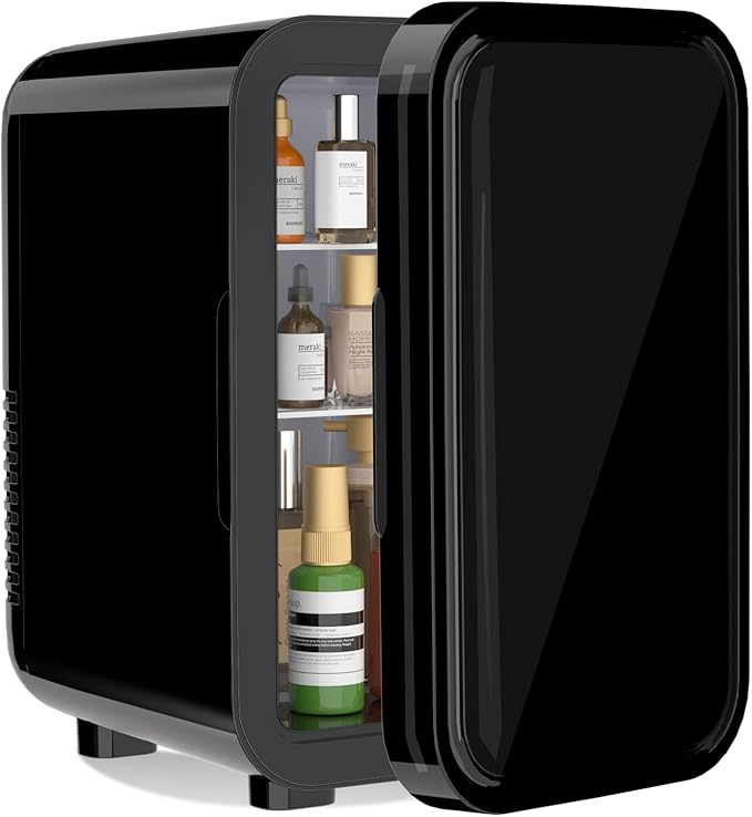 YASHE Mini Fridge, 6 Liter/8 Can 110V AC/DC Portable Thermoelectric Cooler Refrigerators for Bedroom, Skincare, Beverage, Office, Dorm Room and Car, Black