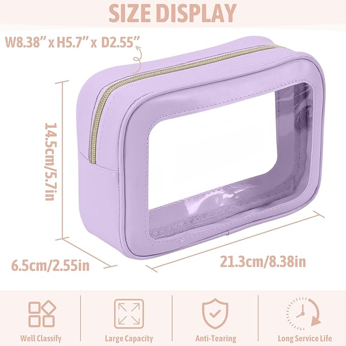 YOPCDJ 3PCS Clear Toiletry Bag,TSA Approved Travel Pouch with Zipper for Cosmetics and Toiletries，Diaper Bag Organizer Pouch Set, Purse Organizer and Clear Car Bag for Women and Kids