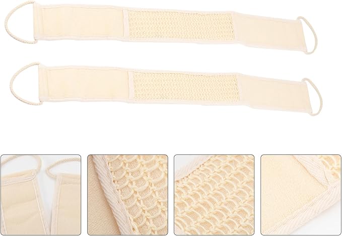 Uonlytech 2pcs Exfoliating Shower Brush Bath Back Scrubber Strap Natural Loofah Fiber Spa Skin Cleaning Body Brush for Men and Women Random Color