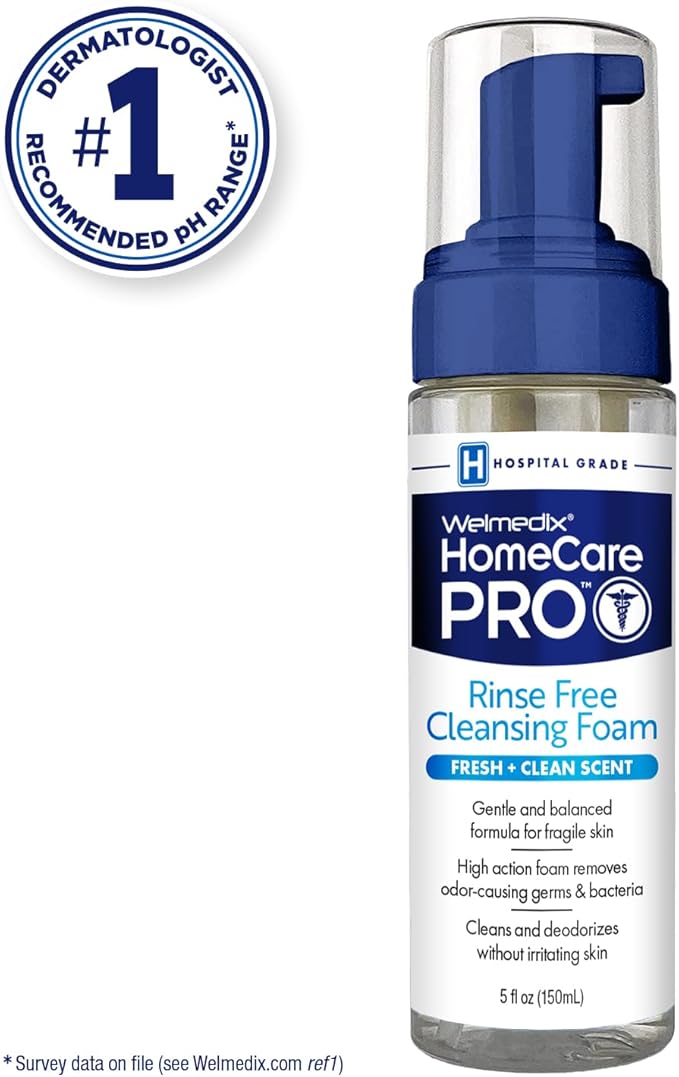 Welmedix No Rinse Cleansing Foam - Rinse Free & Waterless Body Wash, 3-in-1 Shampoo & Foaming Cleanser, Hospital Grade & pH Balanced - 5oz