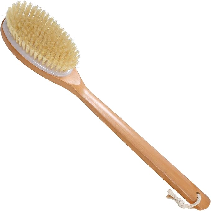 OWIIZI Bath Brushes with Soft and Natural Bristles Antiskid Wooden Long Handle Shower Body Scrubber for Wet or Dry Exfoliating,Back Scrub Deep Cleanse
