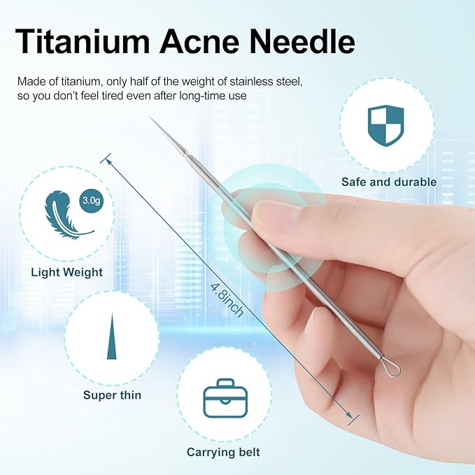Titanium Lancet Pimple Extractor Tool, Blackhead Milia Remover, 2Pcs with Box