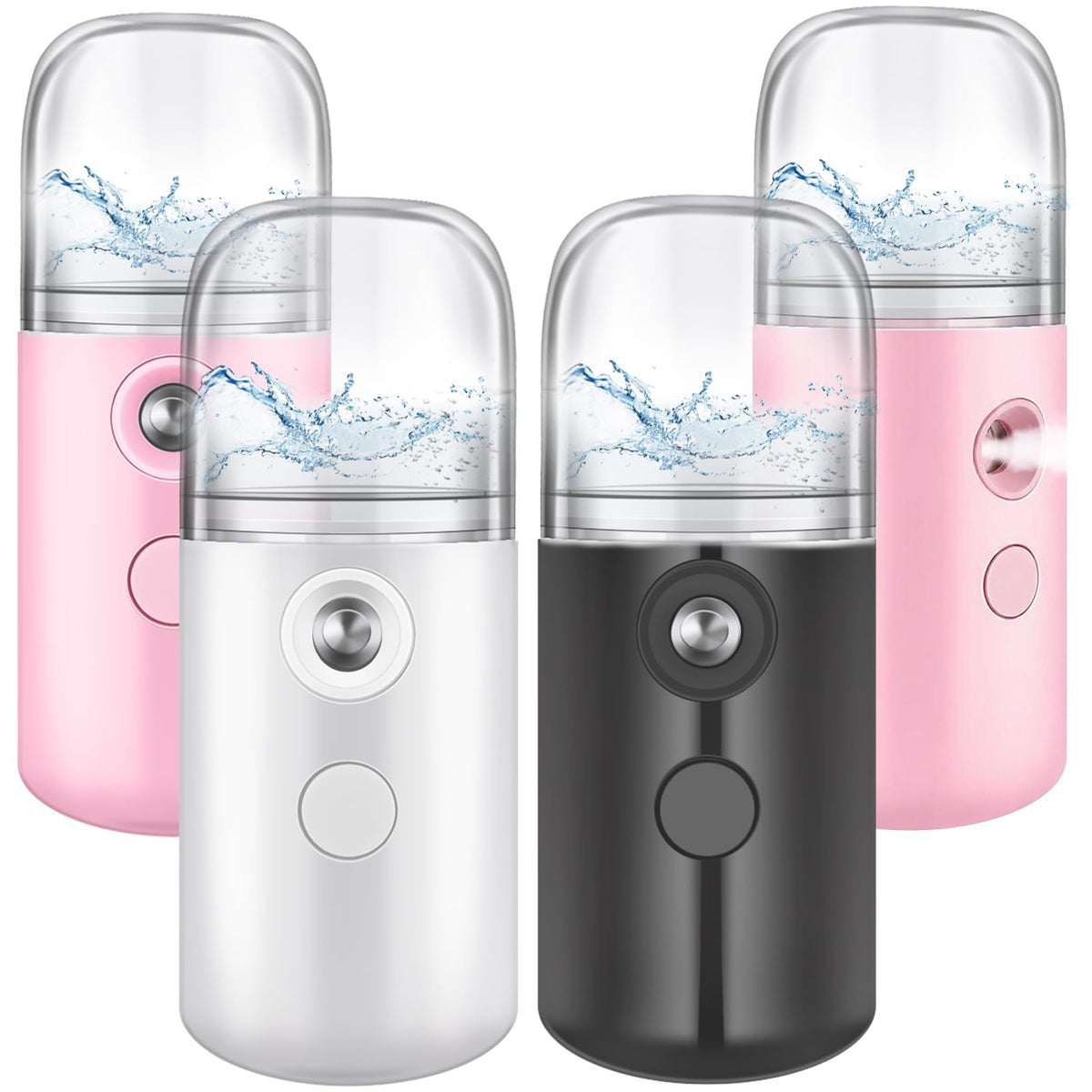 Mudder 4 Pcs Mini Facial Nano Mist Sprayer, White, Black, Blue, Pink