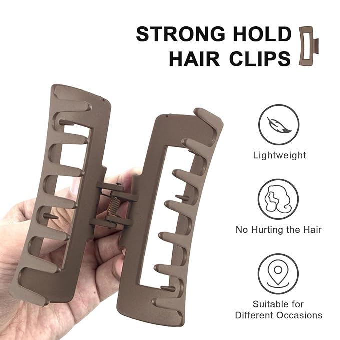 Black Hair Claw Clips Large Hair Clips for Women Girls, 4.2'' Matte Rectangle Hair Clips for Thick Hair, 2 Packs (Black& Brown)