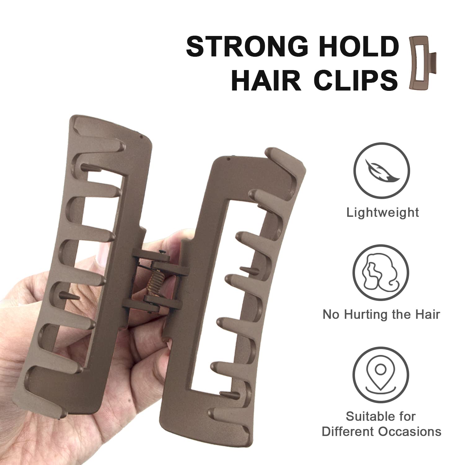 Black Hair Claw Clips Large Hair Clips for Women Girls, 4.2'' Matte Rectangle Hair Clips for Thick Hair, 2 Packs (Black& Brown)
